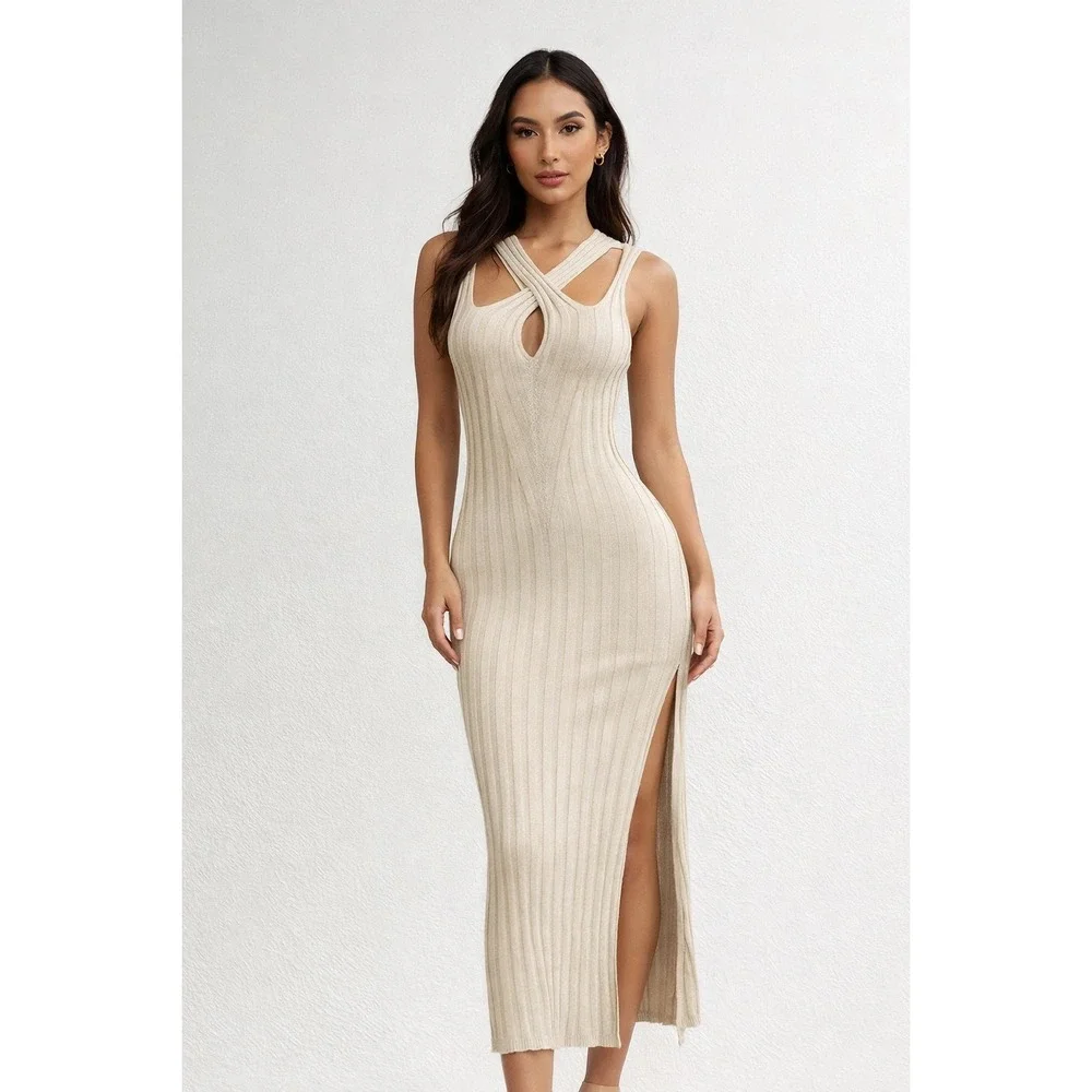 Micas Cross Halter Neck Split Maxi Dress size M - Picture 1 of 11